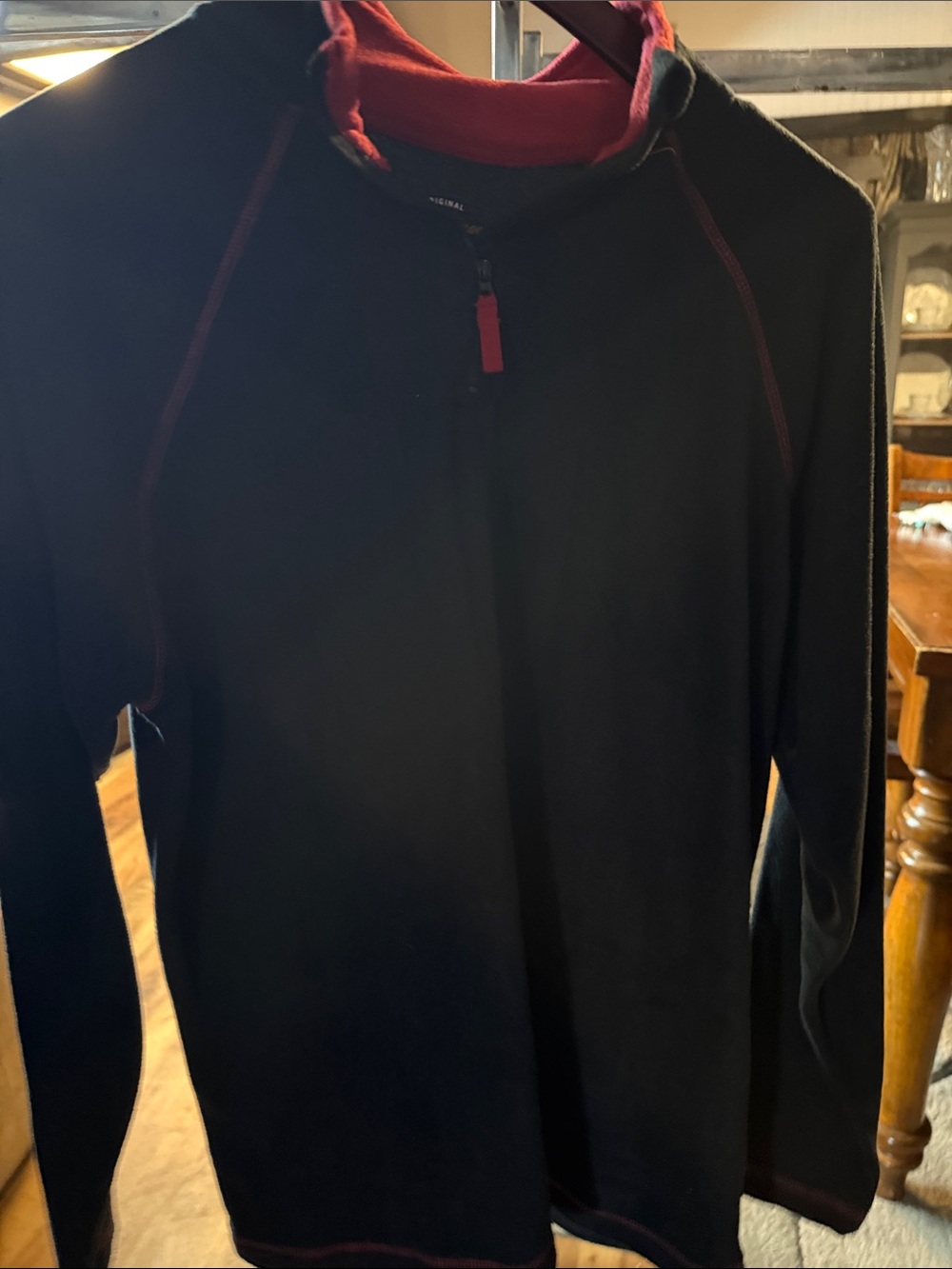 Original Weatherproof Vintage Black Men's Quarter Zip with Red Accents